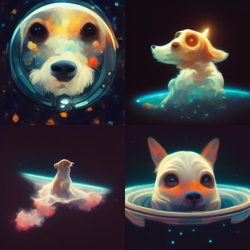Dog floating in space