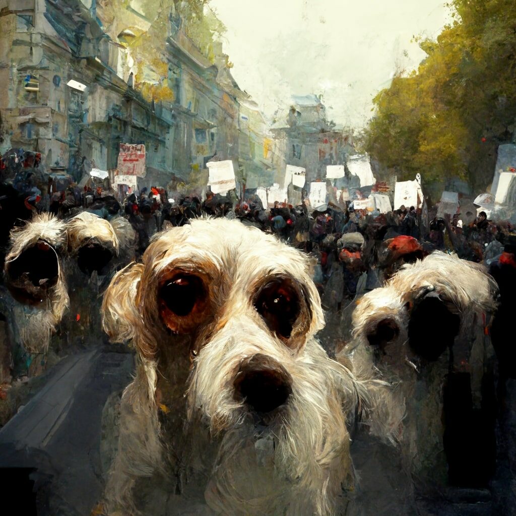 Dogs protesting in the street