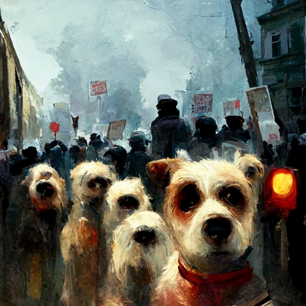 Dogs protesting in the street 2