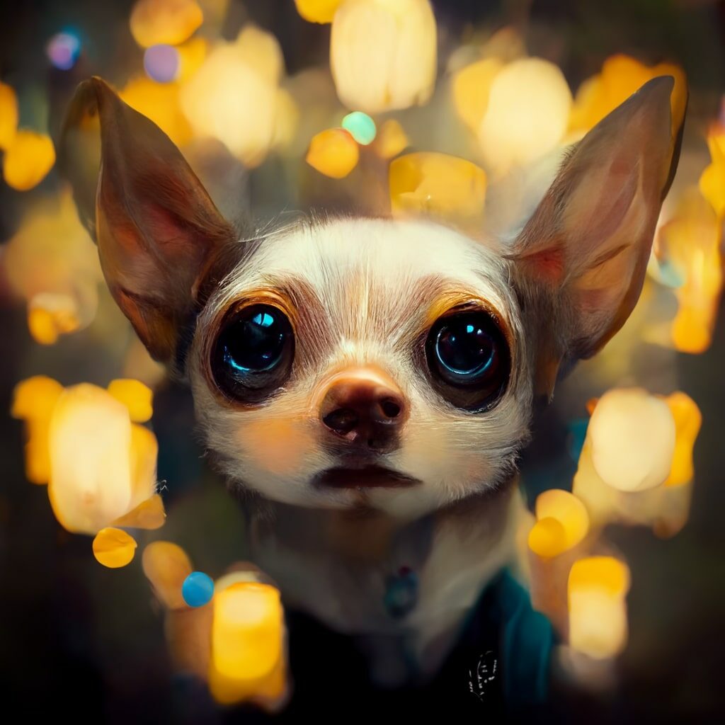 Hyperrealistic portrait of a Chihuahua, bokeh