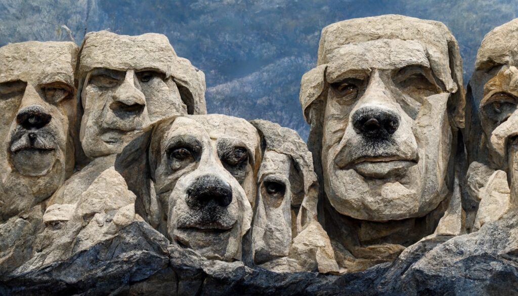 Mount Rushmore National Memorial with dog faces