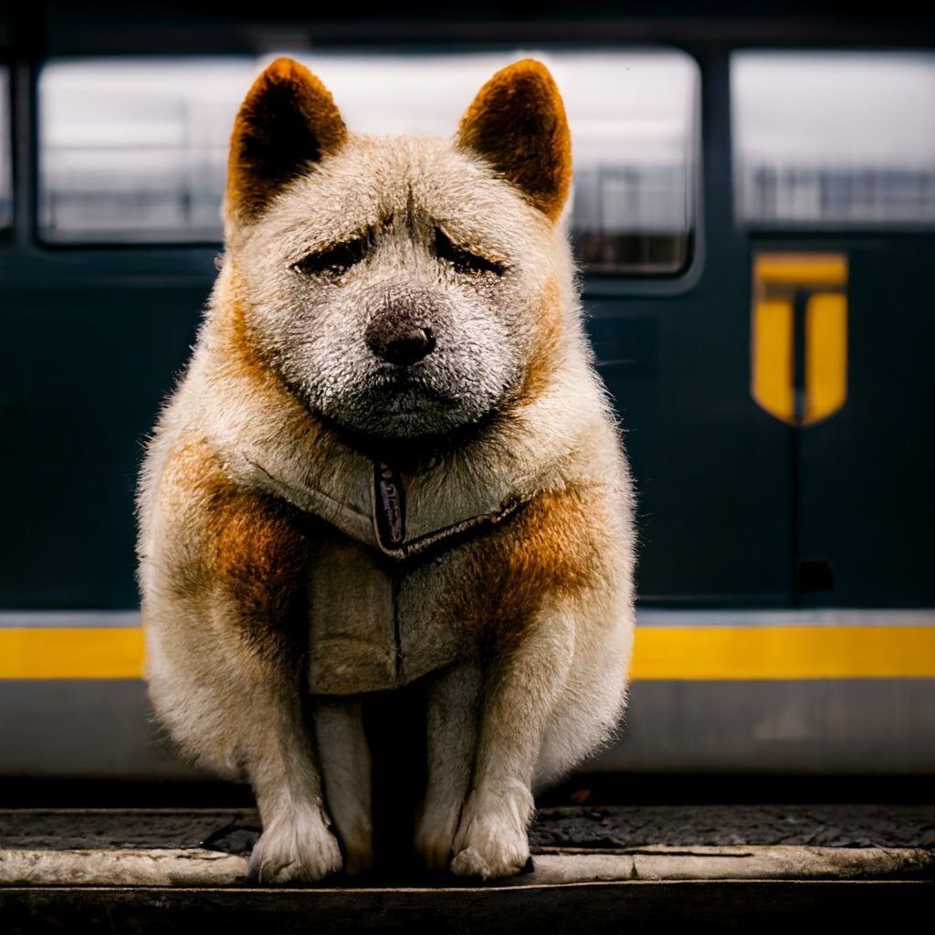 Hachiko esperando a su dueño en una estación de tren