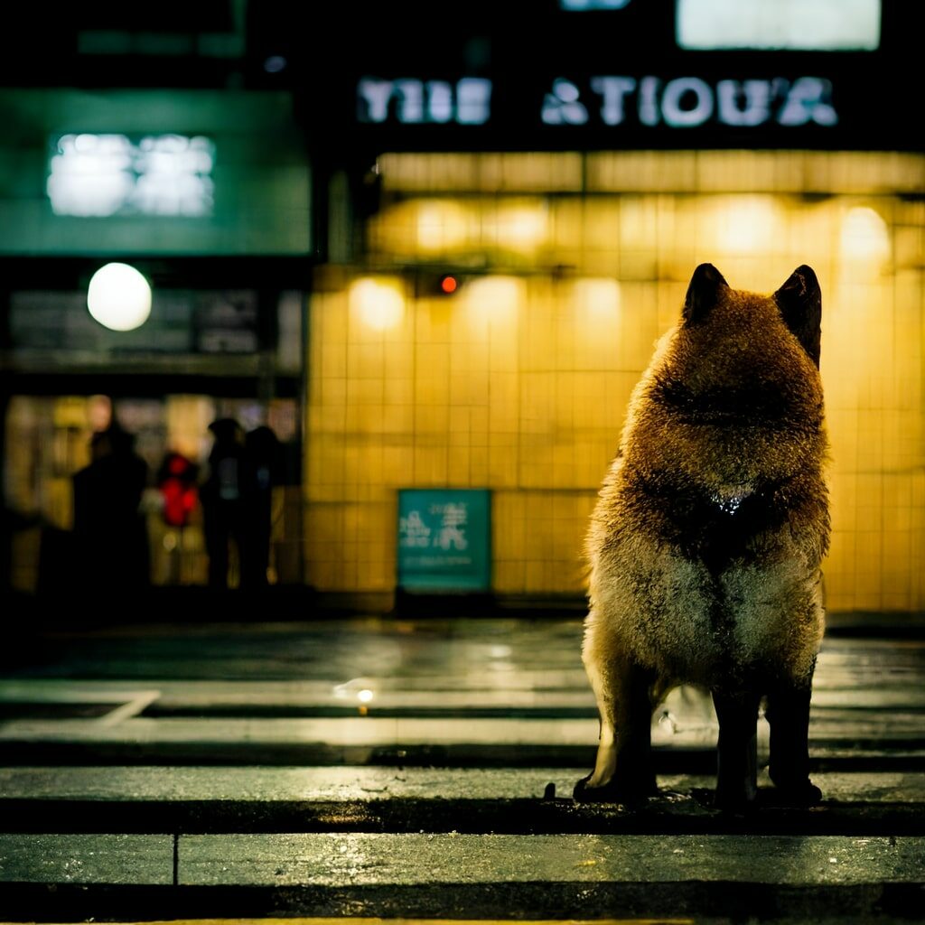 Hachiko esperando a su dueño en una estación de tren 2