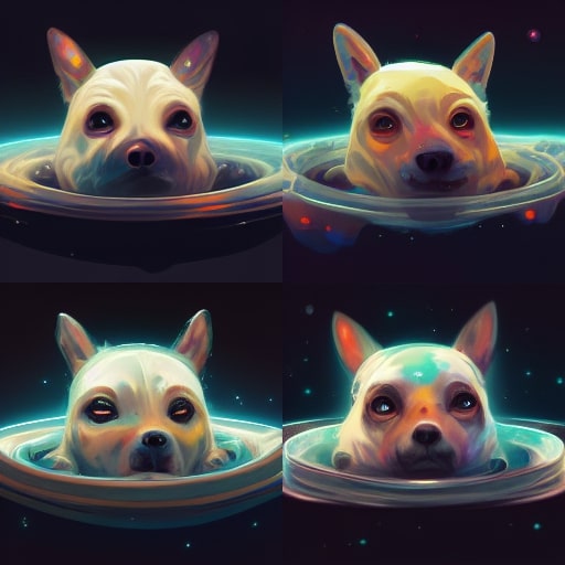 Perro flotando en espacio 4 variaciones