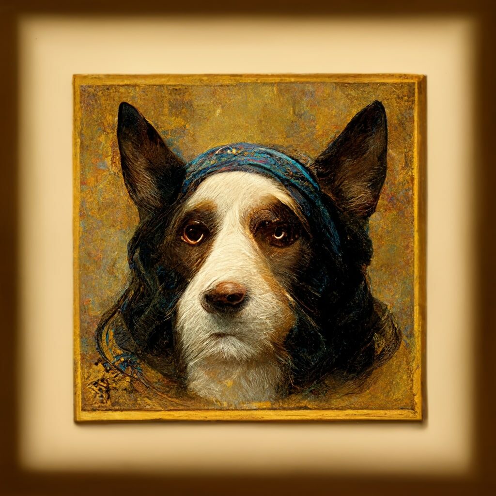 Retrato de un perro en un museo