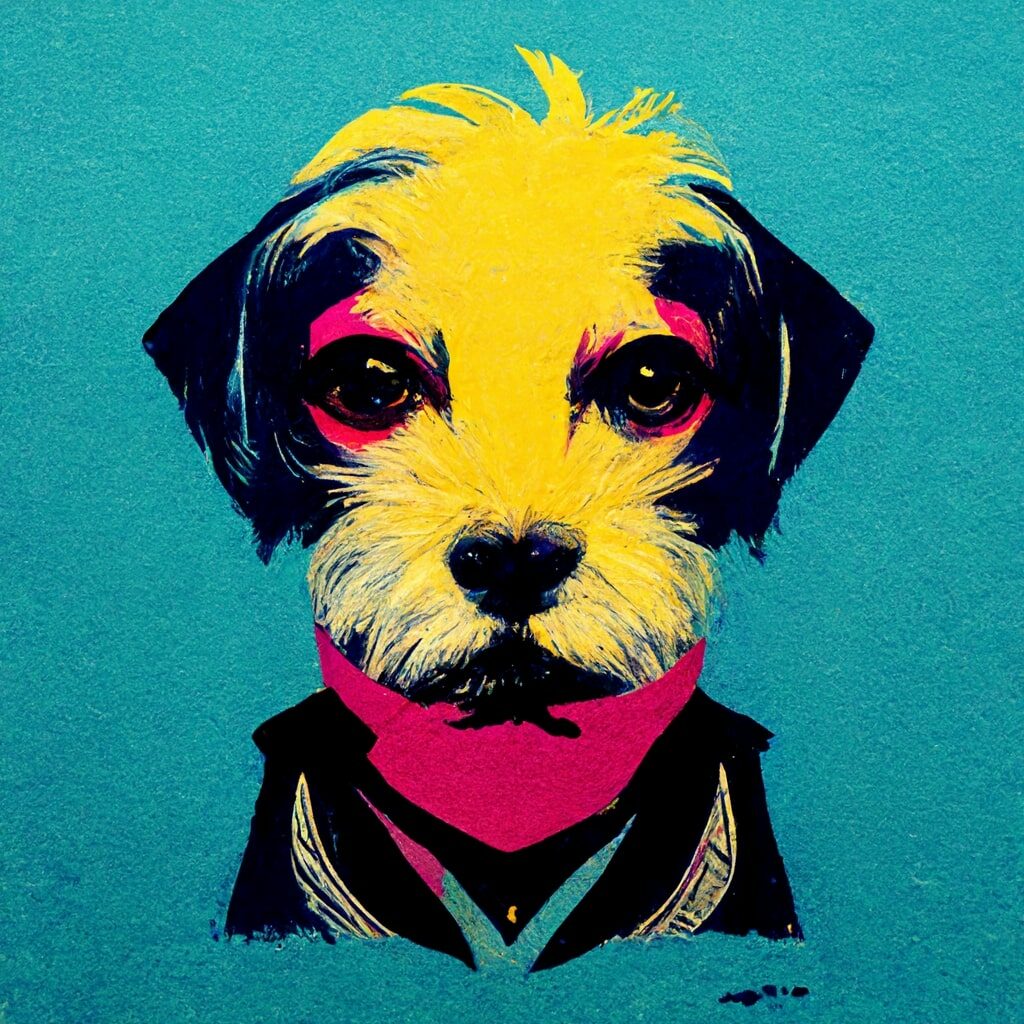 Retrato pop art de un perro estilo Andy Warhol