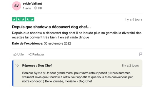 avis positif dog chef trustpilot sylvie