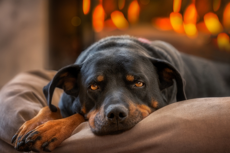 perro grande durmiendo en cama