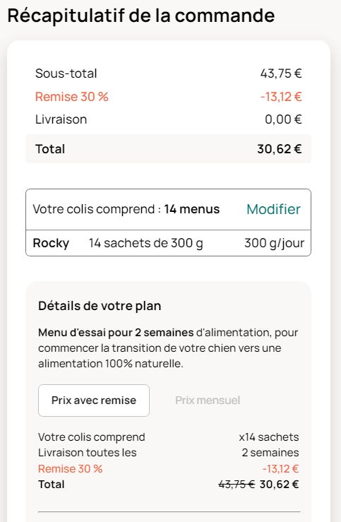 recapitulatif commande dogfy diet